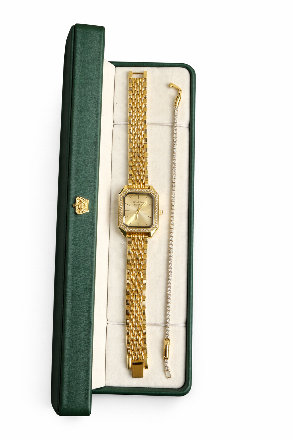 Montre Femme Élégante Dorée + Bracelet
