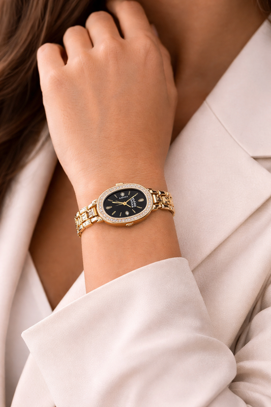 Montre Jolana Dorée – Black Dial Élégance