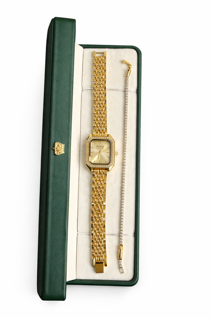 Montre Femme Élégante Dorée + Bracelet