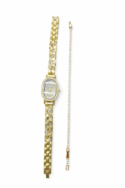 Coffret Montre Femme Dorée Cadran Noir – Élégance Luxe