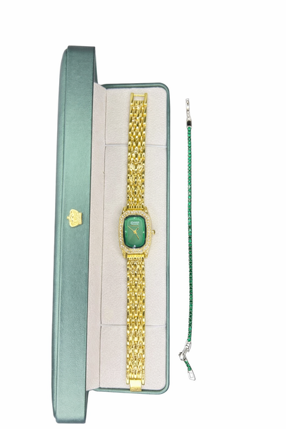 Montre Dorée Élégante avec Bracelet Vert