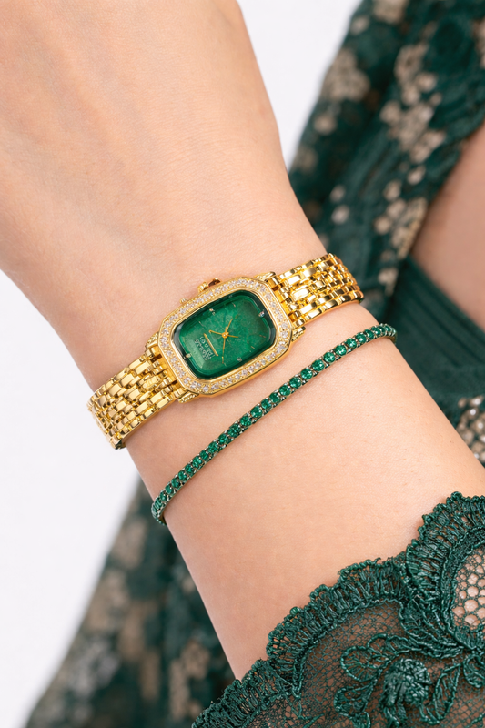 Montre Dorée Élégante avec Bracelet Vert